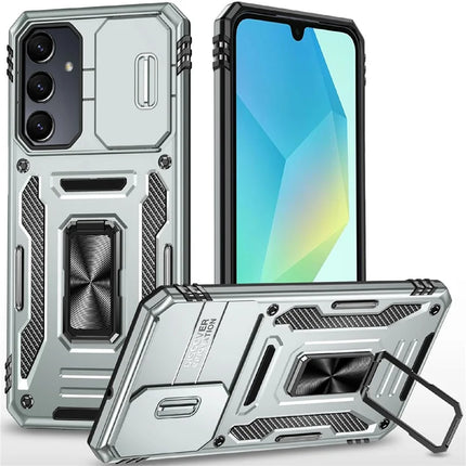 For Samsung Galaxy A16 4G / 5G Case Kickstand Slide Lens Lid PC+TPU Drop-Proof Phone Cover - Grey
