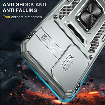 For Samsung Galaxy A16 4G / 5G Case Kickstand Slide Lens Lid PC+TPU Drop-Proof Phone Cover