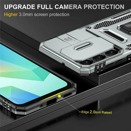 For Samsung Galaxy A16 4G / 5G Case Kickstand Slide Lens Lid PC+TPU Drop-Proof Phone Cover