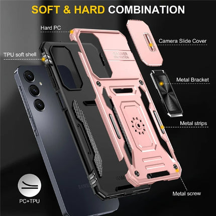 For Samsung Galaxy A16 4G / 5G Case Kickstand Slide Lens Lid PC+TPU Drop-Proof Phone Cover