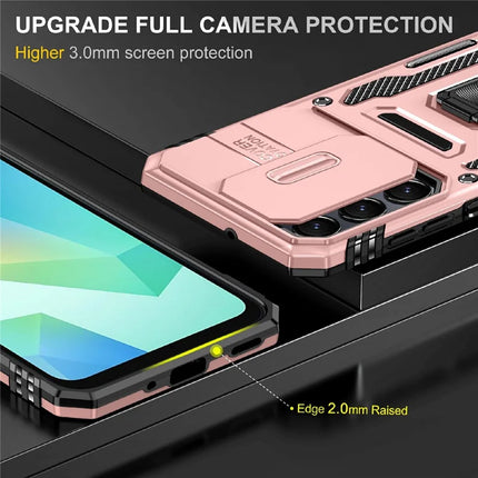 For Samsung Galaxy A16 4G / 5G Case Kickstand Slide Lens Lid PC+TPU Drop-Proof Phone Cover