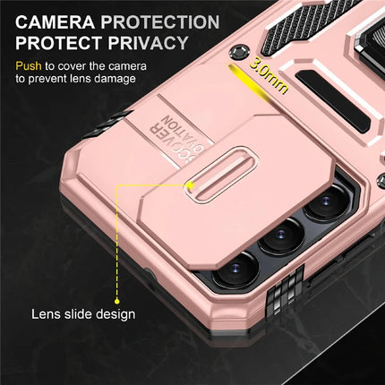 For Samsung Galaxy A16 4G / 5G Case Kickstand Slide Lens Lid PC+TPU Drop-Proof Phone Cover