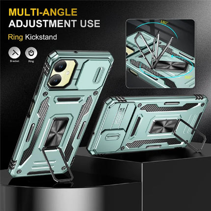 For Samsung Galaxy A06 Case Kickstand Slide Lens Lid PC+TPU Drop-Proof Phone Cover