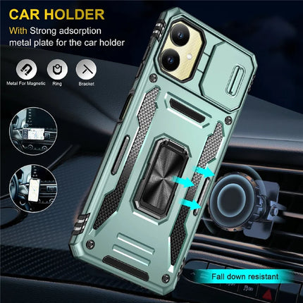 For Samsung Galaxy A06 Case Kickstand Slide Lens Lid PC+TPU Drop-Proof Phone Cover