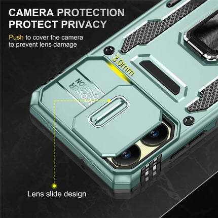 For Samsung Galaxy A06 Case Kickstand Slide Lens Lid PC+TPU Drop-Proof Phone Cover