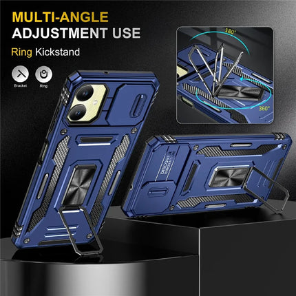 For Samsung Galaxy A06 Case Kickstand Slide Lens Lid PC+TPU Drop-Proof Phone Cover