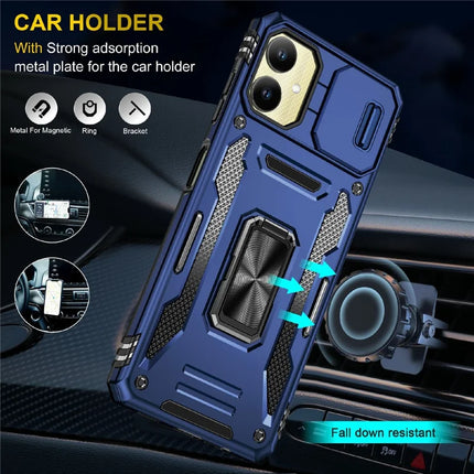 For Samsung Galaxy A06 Case Kickstand Slide Lens Lid PC+TPU Drop-Proof Phone Cover