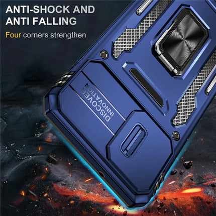 For Samsung Galaxy A06 Case Kickstand Slide Lens Lid PC+TPU Drop-Proof Phone Cover
