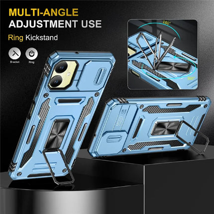 For Samsung Galaxy A06 Case Kickstand Slide Lens Lid PC+TPU Drop-Proof Phone Cover