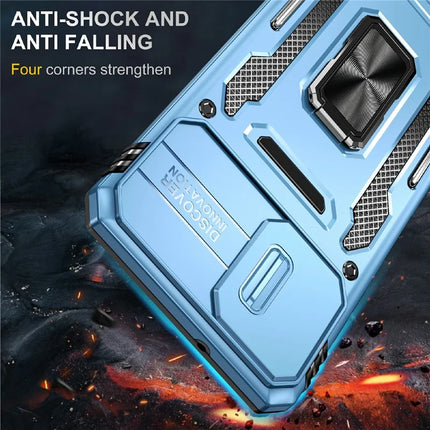 For Samsung Galaxy A06 Case Kickstand Slide Lens Lid PC+TPU Drop-Proof Phone Cover