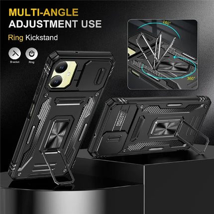For Samsung Galaxy A06 Case Kickstand Slide Lens Lid PC+TPU Drop-Proof Phone Cover