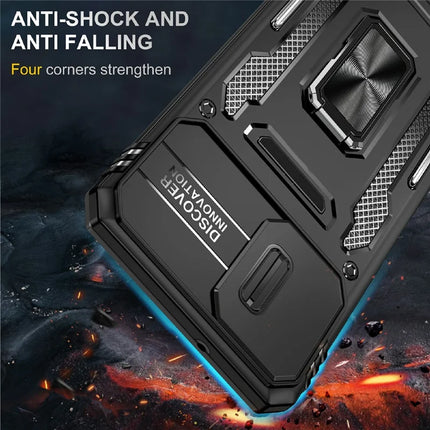 For Samsung Galaxy A06 Case Kickstand Slide Lens Lid PC+TPU Drop-Proof Phone Cover