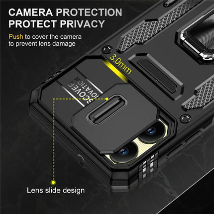 For Samsung Galaxy A06 Case Kickstand Slide Lens Lid PC+TPU Drop-Proof Phone Cover