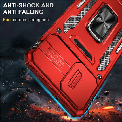 For Samsung Galaxy A06 Case Kickstand Slide Lens Lid PC+TPU Drop-Proof Phone Cover