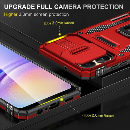 For Samsung Galaxy A06 Case Kickstand Slide Lens Lid PC+TPU Drop-Proof Phone Cover