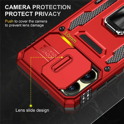 For Samsung Galaxy A06 Case Kickstand Slide Lens Lid PC+TPU Drop-Proof Phone Cover