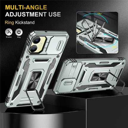 For Samsung Galaxy A06 Case Kickstand Slide Lens Lid PC+TPU Drop-Proof Phone Cover