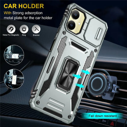 For Samsung Galaxy A06 Case Kickstand Slide Lens Lid PC+TPU Drop-Proof Phone Cover
