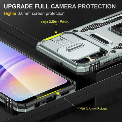 For Samsung Galaxy A06 Case Kickstand Slide Lens Lid PC+TPU Drop-Proof Phone Cover