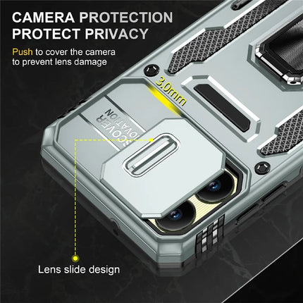 For Samsung Galaxy A06 Case Kickstand Slide Lens Lid PC+TPU Drop-Proof Phone Cover