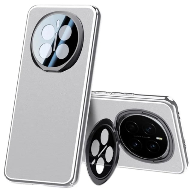 For Honor Magic7 5G Case with Lens Guard Kickstand Anti Drop TPU+PU Phone Back Cover - Grey
