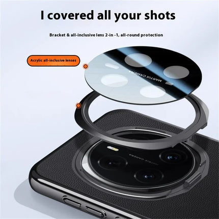 For Honor Magic7 Pro 5G Case with Lens Guard Kickstand Anti Drop TPU+PU Phone Back Cover