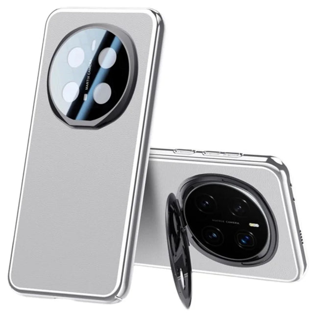 For Honor Magic7 Pro 5G Case with Lens Guard Kickstand Anti Drop TPU+PU Phone Back Cover - Grey