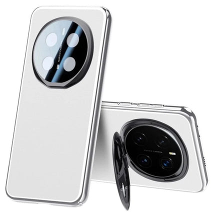 For Honor Magic7 Pro 5G Case with Lens Guard Kickstand Anti Drop TPU+PU Phone Back Cover - White