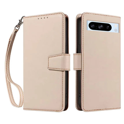 For Google Pixel 8 Pro Case RFID Blocking Leather Wallet Flip Phone Cover with Wrist Strap - Apricot