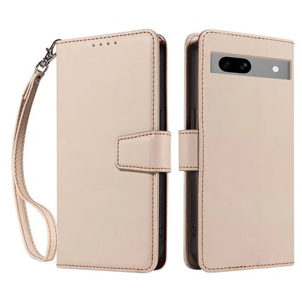 For Google Pixel 7a Case RFID Blocking Leather Wallet Flip Phone Cover with Wrist Strap - Apricot