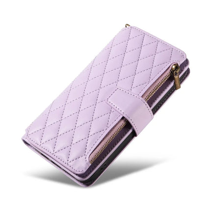 For iPhone 16 Pro Leather Case with Card Holder, RFID Blocking Wallet Phone Cover Rhombus Pattern
