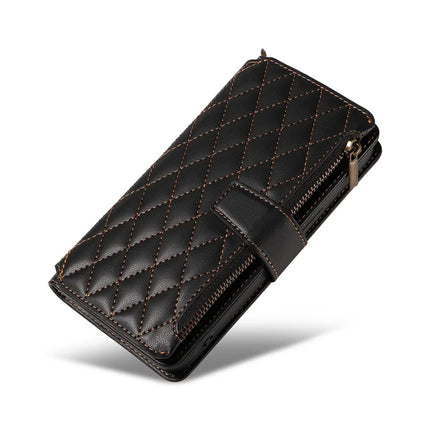 For iPhone 16 Pro Leather Case with Card Holder, RFID Blocking Wallet Phone Cover Rhombus Pattern