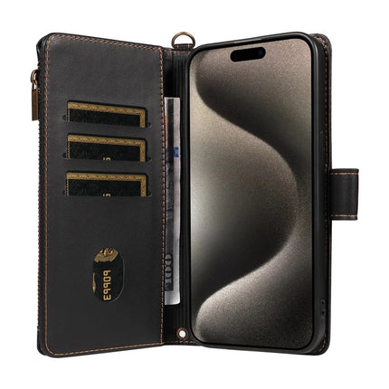 For iPhone 16 Pro Max Leather Case with Card Holder, RFID Blocking Wallet Phone Cover Rhombus Pattern
