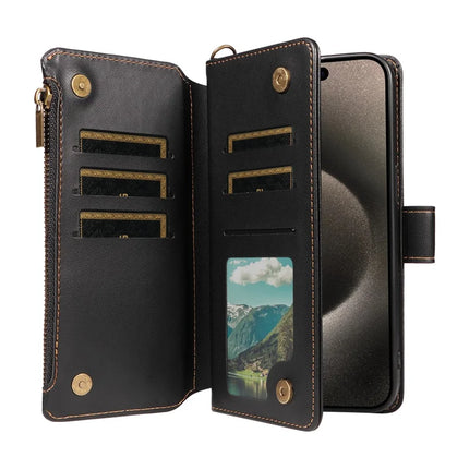 For iPhone 16 Pro Max Leather Case with Card Holder, RFID Blocking Wallet Phone Cover Rhombus Pattern
