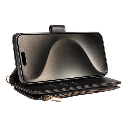 For iPhone 16 Pro Max Leather Case with Card Holder, RFID Blocking Wallet Phone Cover Rhombus Pattern