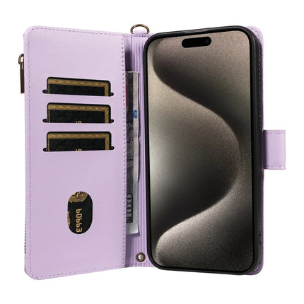 For iPhone 16 Pro Max Leather Case with Card Holder, RFID Blocking Wallet Phone Cover Rhombus Pattern