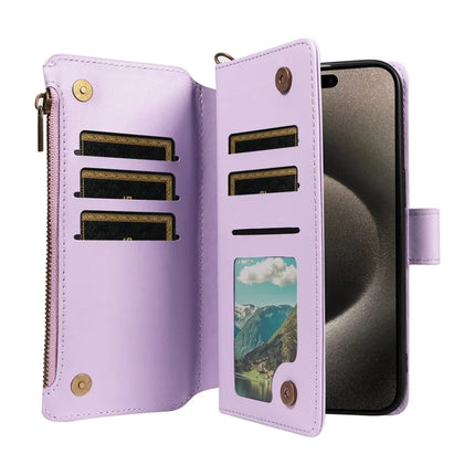 For iPhone 16 Pro Max Leather Case with Card Holder, RFID Blocking Wallet Phone Cover Rhombus Pattern