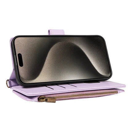 For iPhone 16 Pro Max Leather Case with Card Holder, RFID Blocking Wallet Phone Cover Rhombus Pattern