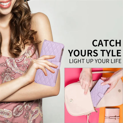 For iPhone 16 Pro Max Leather Case with Card Holder, RFID Blocking Wallet Phone Cover Rhombus Pattern