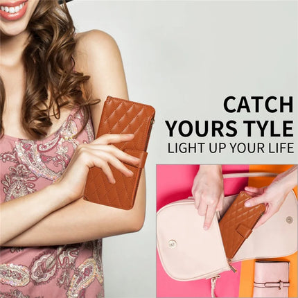 For iPhone 16 Pro Max Leather Case with Card Holder, RFID Blocking Wallet Phone Cover Rhombus Pattern