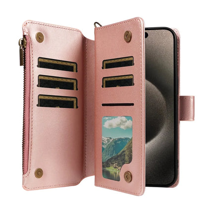 For iPhone 16 Pro Max Leather Case with Card Holder, RFID Blocking Wallet Phone Cover Rhombus Pattern