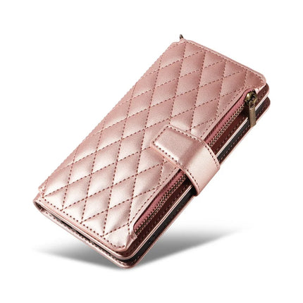 For iPhone 16 Pro Max Leather Case with Card Holder, RFID Blocking Wallet Phone Cover Rhombus Pattern