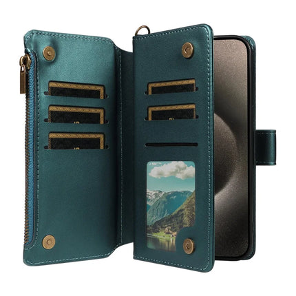 For iPhone 16 Pro Max Leather Case with Card Holder, RFID Blocking Wallet Phone Cover Rhombus Pattern