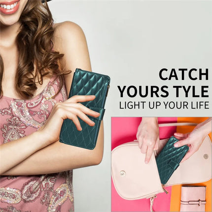 For iPhone 16 Pro Max Leather Case with Card Holder, RFID Blocking Wallet Phone Cover Rhombus Pattern