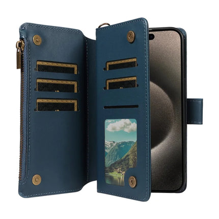 For iPhone 16 Pro Max Leather Case with Card Holder, RFID Blocking Wallet Phone Cover Rhombus Pattern