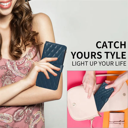 For iPhone 16 Pro Max Leather Case with Card Holder, RFID Blocking Wallet Phone Cover Rhombus Pattern