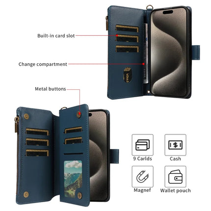 For iPhone 16 Pro Max Leather Case with Card Holder, RFID Blocking Wallet Phone Cover Rhombus Pattern