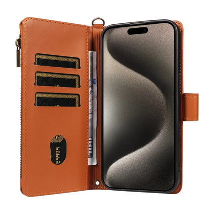 For iPhone 16 Pro Max Leather Case with Card Holder, Straps, RFID Blocking Wallet Phone Cover Rhombus Pattern