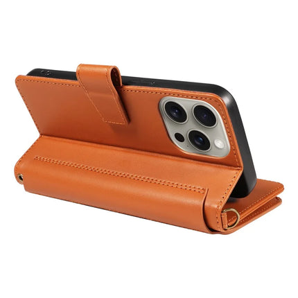 For iPhone 16 Pro Max Leather Case with Card Holder, Straps, RFID Blocking Wallet Phone Cover Rhombus Pattern