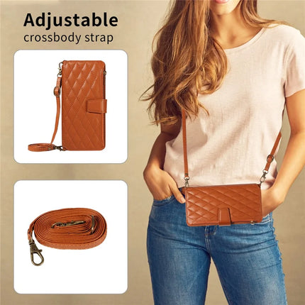 For iPhone 16 Pro Max Leather Case with Card Holder, Straps, RFID Blocking Wallet Phone Cover Rhombus Pattern
